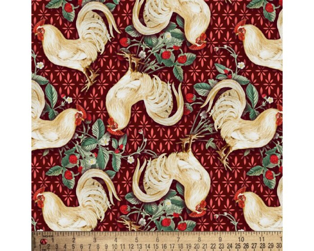 Strawberry Chickens Red Cotton Fabric | By the Yard | Sewing and Crafting | 44 inches wide
